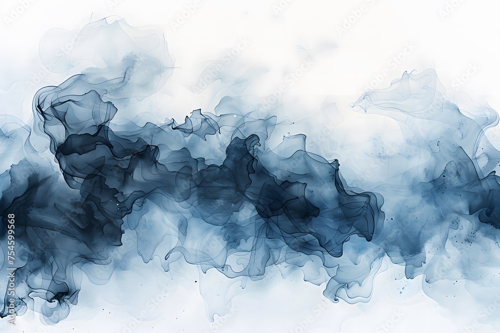 Misty black and blue Watercolor Dreamscape - obrazy, fototapety, plakaty 