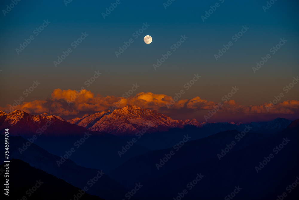 Moonrise over the Himalayan Mountains from Murma Top, Nepal Moonrise over the Himalayan Mountains from Murma Top, Nepal