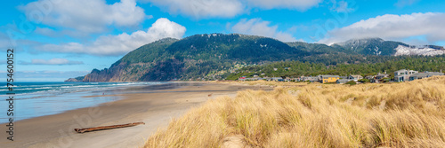 Oregon coast beaches and mountains near Manzanita Oregon panorama. photo