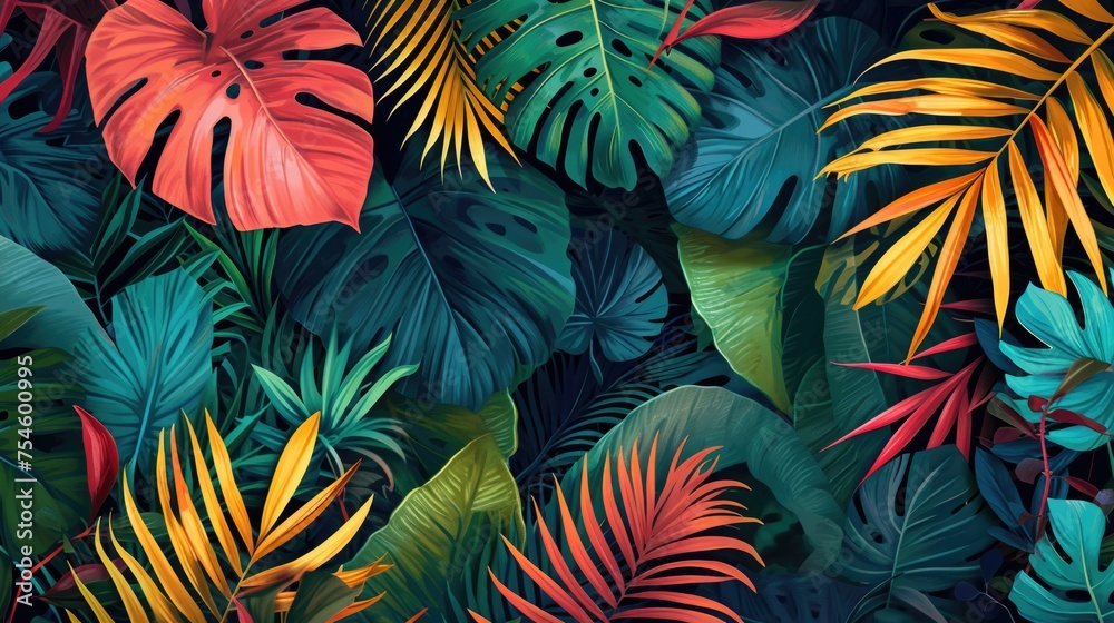 Colorful jungle foliage with tropical leaves