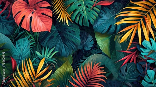 Colorful jungle foliage with tropical leaves