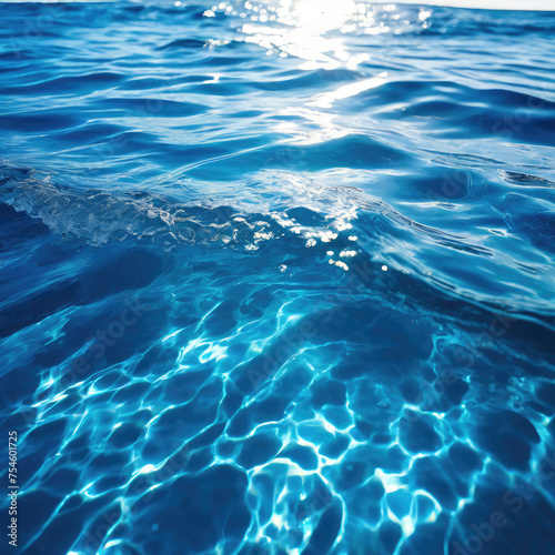 Blue water surface with sun reflection. Water surface with sun reflection. AI generated illustration.