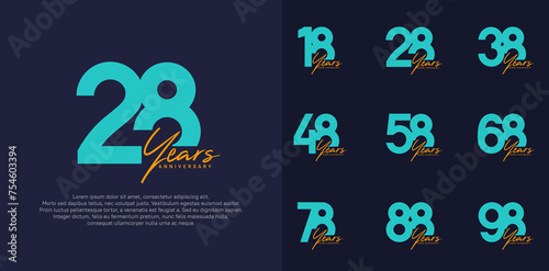anniversary logotype vector design set with orange handwriting, blue color can be use for special day photo