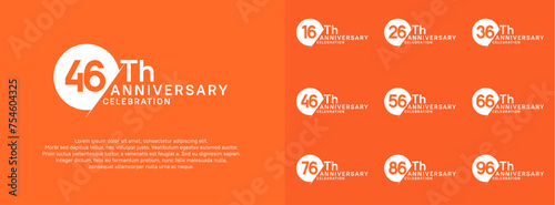 anniversary logo style vector sets. white circle and orange number for celebration