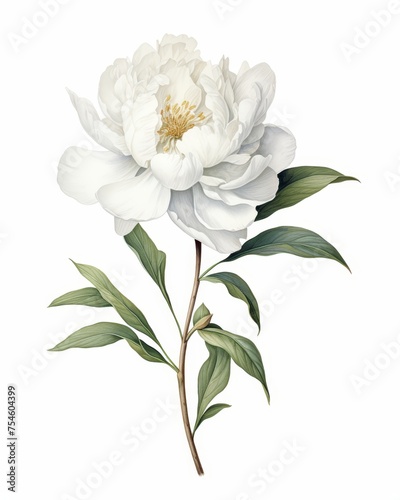 Vintage peonies botanical illustrations with delicate details on solid white background