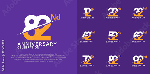 anniversary logotype vector set with white and yellow color and slash for celebration day