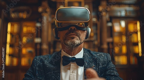 A Businessman wearing VR