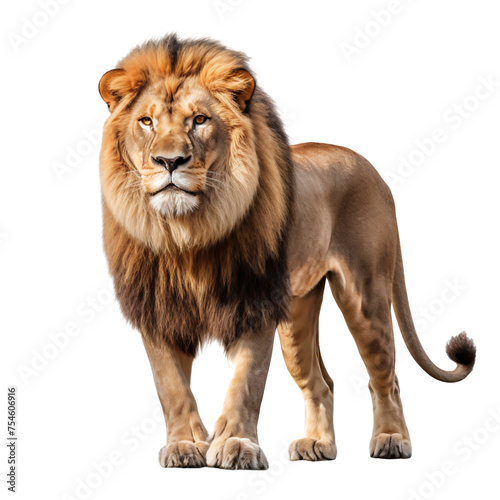 Portrait of a Lion standing front view  wildlife animal  isolated on transparent background