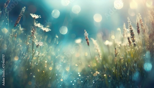 melancholic meadow of swaying grasses and wildflowers in the mist
