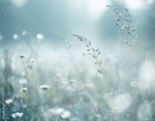 melancholic meadow of swaying grasses and wildflowers in the mist