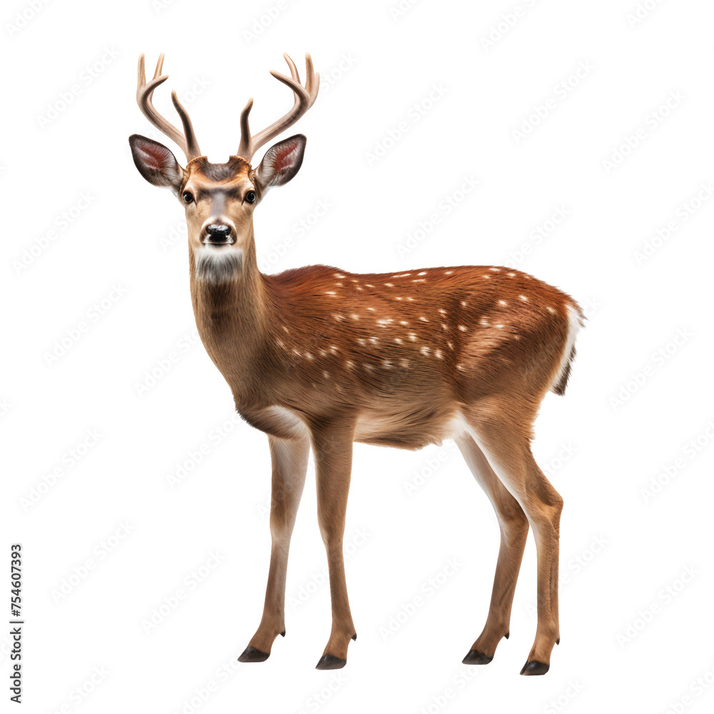 Full body portrait of a deer, wildlife animal, isolated on white background Full body portrait of a deer, wildlife animal, isolated on white background