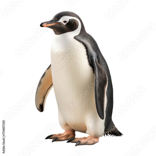 Penguin full body standing, front view, isolated on transparent background