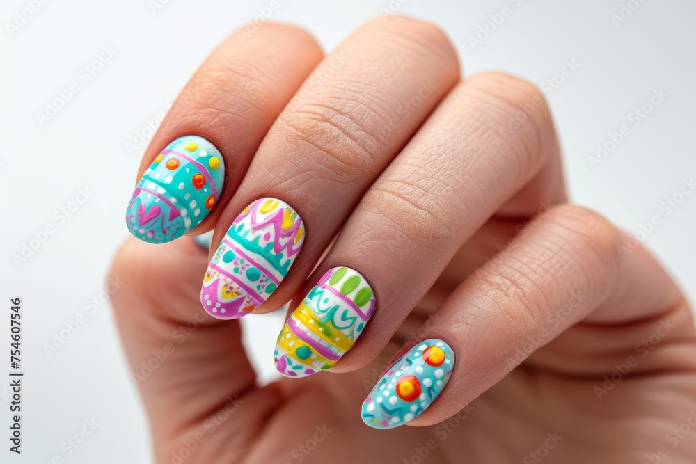 Easter colors manicure on the nails. Generative AI Easter colors manicure on the nails. Generative AI
