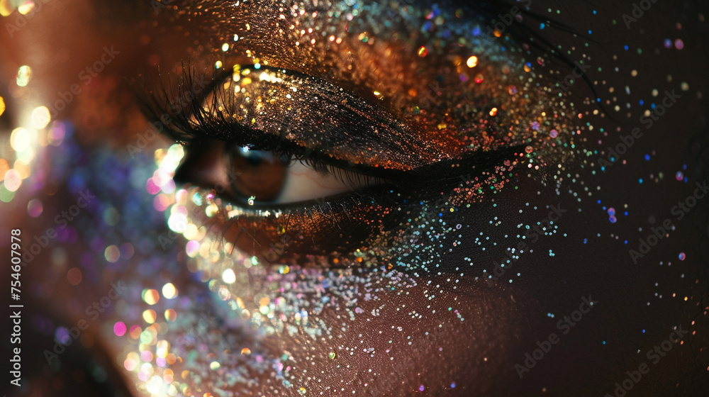  The sheer elegance of glitter makeup adorning a face