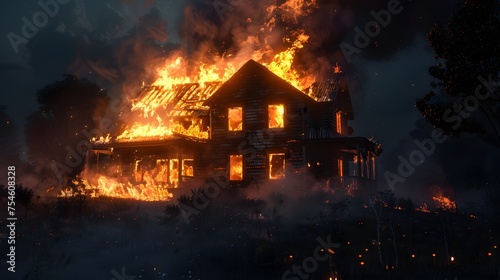 House burning down during the night 