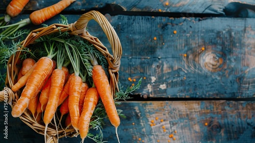 generative ai fresh organic carrots in a basket on wooden background rustical selective focus