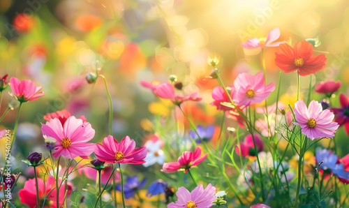  spring or summer garden background in closeup macro view or flowers meadow field in morning light  Generative AI 