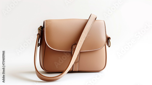  A sleek and minimalist crossbody bag in a neutral tone, isolated on a white background