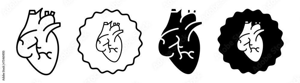 Human heart set in black and white color. Human heart simple flat icon vector Human heart set in black and white color. Human heart simple flat icon vector