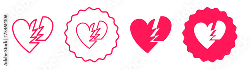 Heartbreak set in black and white color. Heartbreak simple flat icon vector