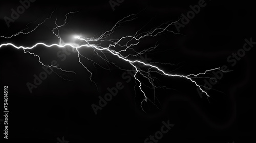Stark Lightning Strikes in Pitch-Black Ambience, Isolated on Transparent Background, Generative AI