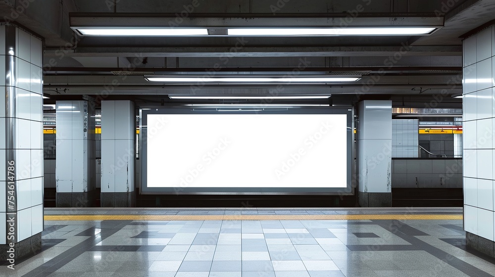 Mockup of blank horizontal big poster in subway, billboard on underground public place Mockup of blank horizontal big poster in subway, billboard on underground public place
