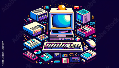 Retro Computer Hardware: A Pixel Art Tribute to the 80s and 90s