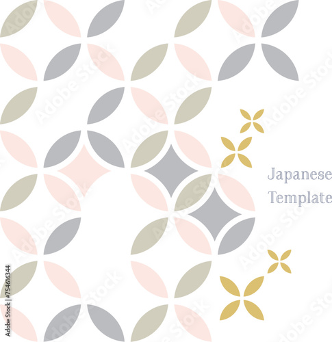 Japanese background with Geometric pattern vector. Abstract art decoration with line element banner in vintage style. Circle shape with floral pattern.