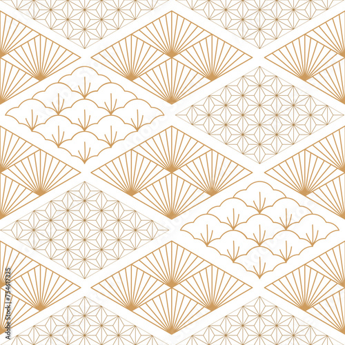 Japanese seamless pattern with geometric pattern vector. Asian background with oriental decoration in vintage style