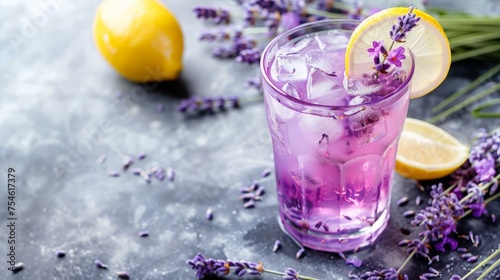 Lavender lemonade, copy space. Generative AI