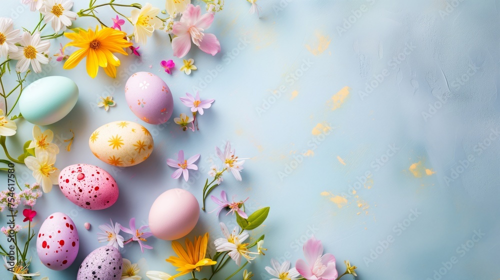 Easter colorful eggs background. Generative AI Easter colorful eggs background. Generative AI