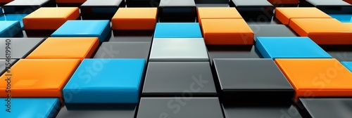 Dynamic 3d abstract background with vibrant black and orange tones for a striking visual display.