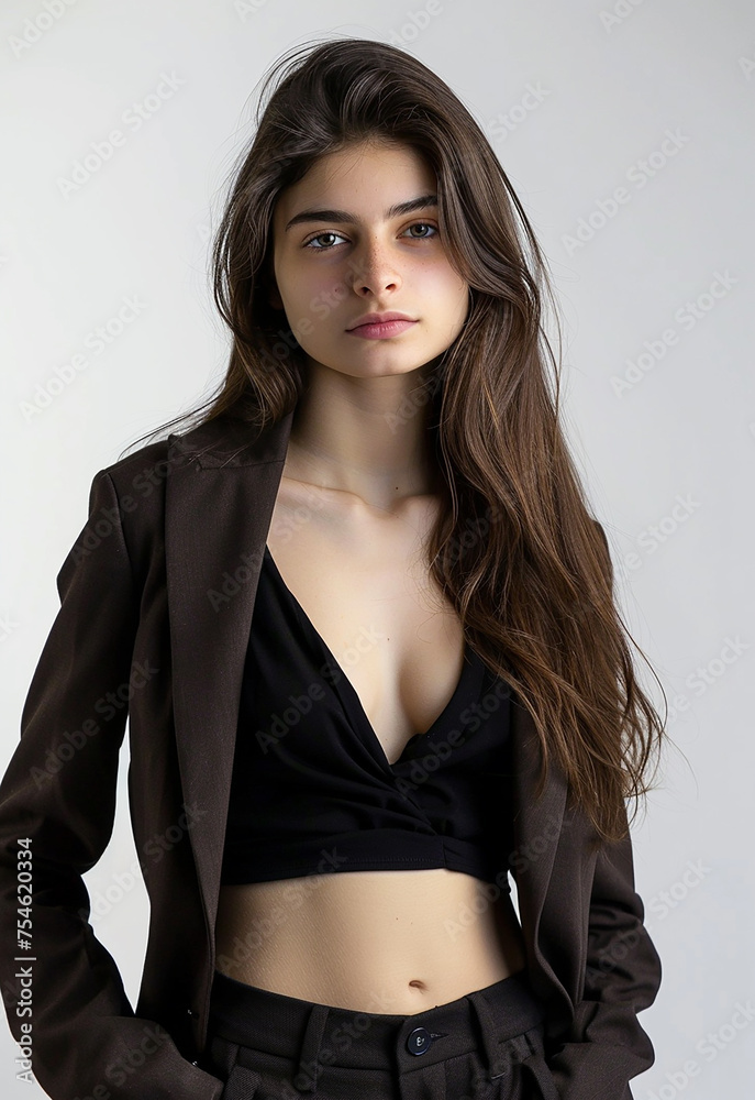 Photo portrait of young beautiful female sexy woman model with fashionable clothes designs Photo portrait of young beautiful female sexy woman model with fashionable clothes designs