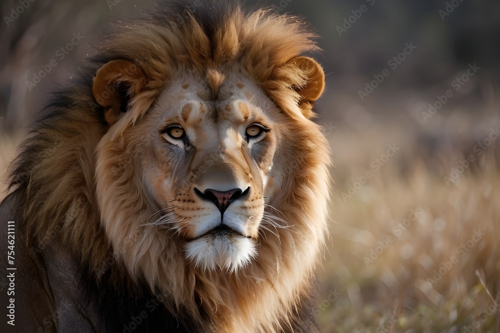 a cool lion on a blurred background Generative AI