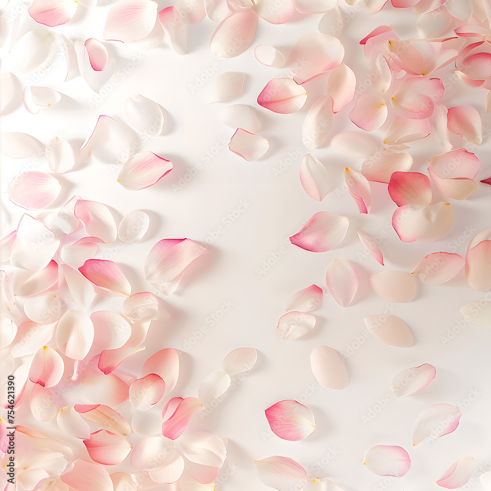 Scattered Rose Petals Transitioning from White to Deep Pink, Generative AI