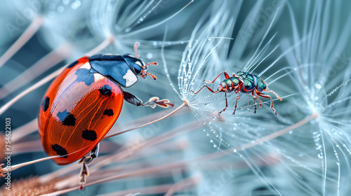 Lovely sight of dandelion and ladybug 