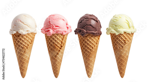 Ice cream cone on white isolated on clear png background and transparent background. food drink and dessert concept for cafe and restaurent, AI generative.	