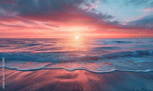 ethereal beauty of sun ascending above horizon, embodying soft colors, open waters, and profound connection between earth and sky at dawn photo