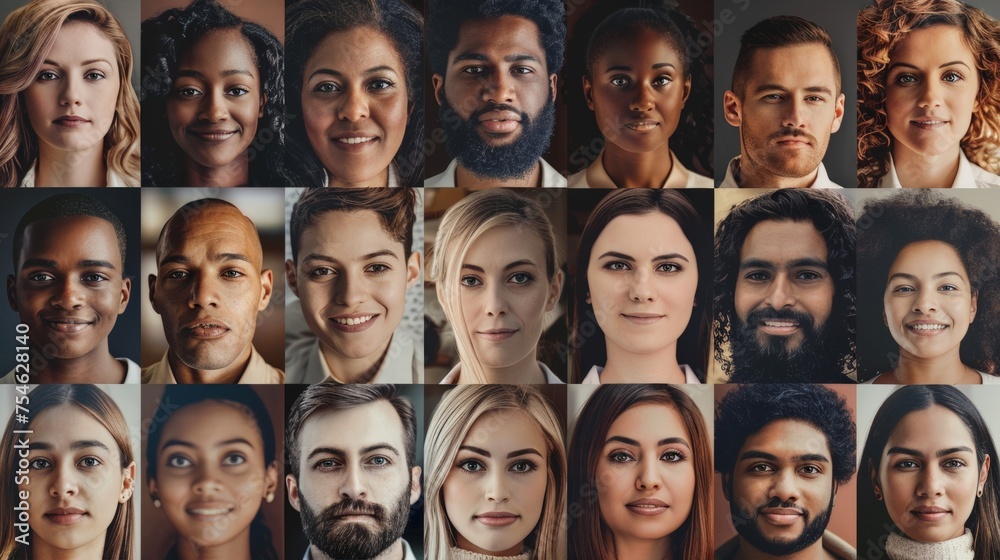 Multi-ethnic people of different ages looking at the camera collage mosaic horizontal banner. Many multiracial business people group smiling faces in headshot portraits. Wide panoramic header design Multi-ethnic people of different ages looking at the camera collage mosaic horizontal banner. Many multiracial business people group smiling faces in headshot portraits. Wide panoramic header design