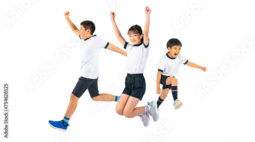 ジャンプする体操服を着た子供達　手作業で精密に切り抜いた背景透過全身写真PNG（1人ずつのPNG画像も販売しております。作成者リンクから「PNG」で検索してください） photo
