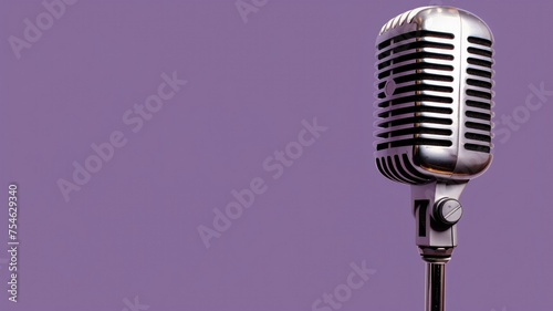 Vintage microphone on a purple background, classic music concept