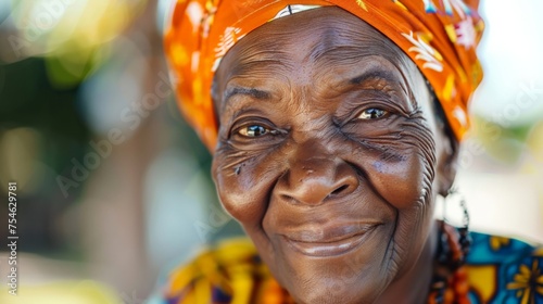 Smiling African senior woman, face portrait