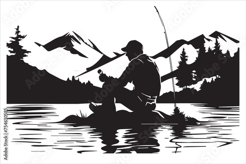 Fisherman fishing silhouette vector illustration
