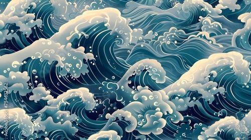 Seamless water wave pattern inspired by Japanese art ideal for backgrounds seamless background. Concept Japanese Water Wave Art, Seamless Pattern, Background Design