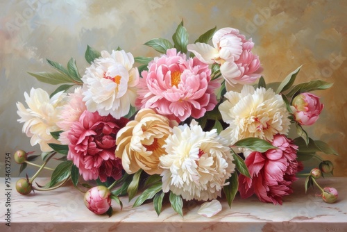 Fototapeta Naklejka Na Ścianę i Meble -  Bouquet of pink peonies on dark background