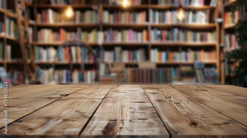 Wooden table top with copy space. Library background © Jane Kelly
