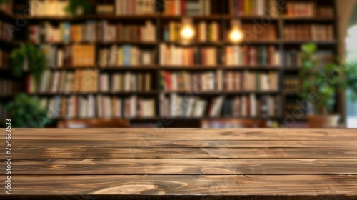 Wooden table top with copy space. Library background © Jane Kelly