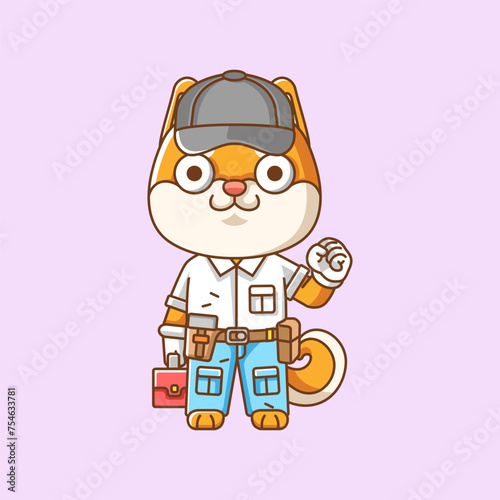 Cute Shiba inu Dog mechanic with tool at workshop cartoon animal character mascot icon flat style illustration concept set