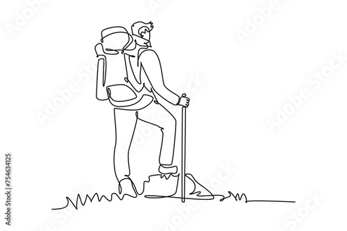 temp - new design 6000 x 4000 pxContinuous one line drawing solo hiker using stick when hike up mountain. Business, success, leadership, achievement and goal concept. Single line draw design vector il