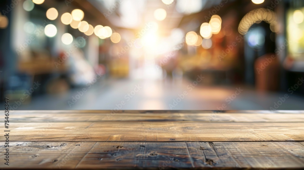 Wooden table top with copy space. Market background